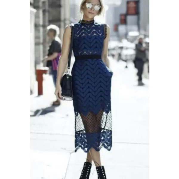 Self-Portrait Blue Lace Sleeveless Dress