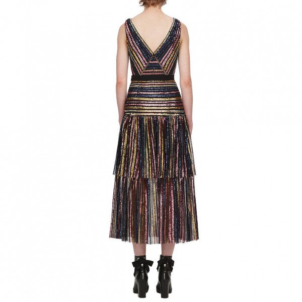 Rent Buy Self-Portrait Sequin Stripe Midi Dress