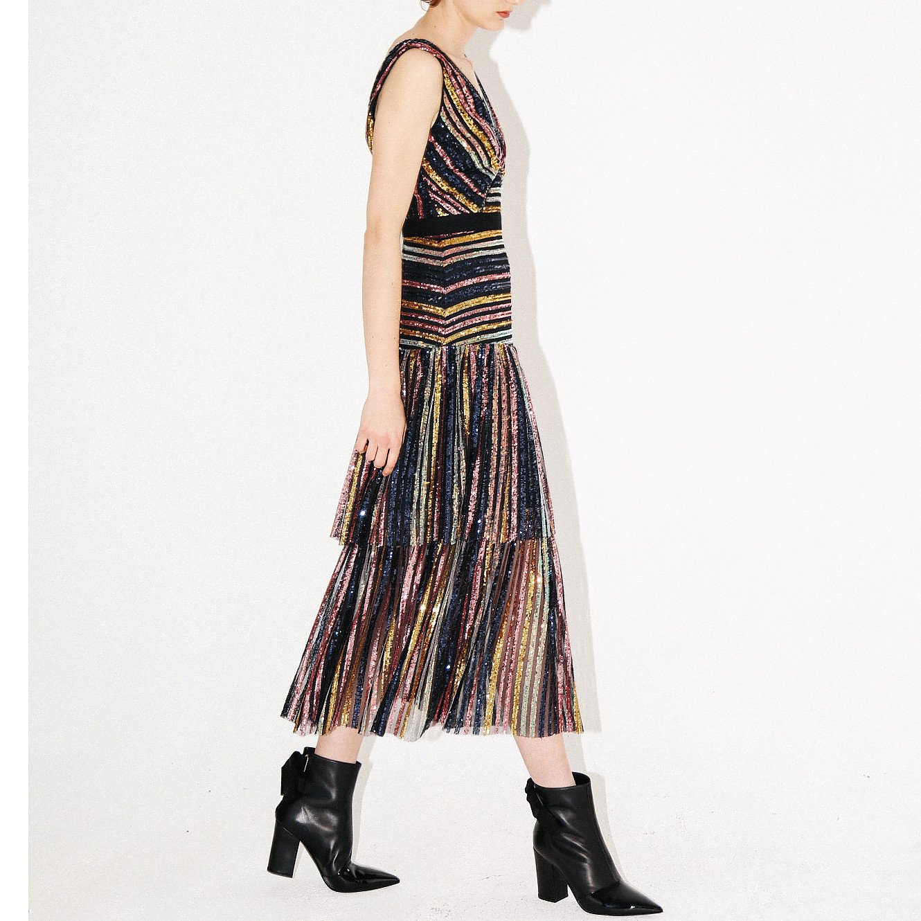 Rent or Buy Self-Portrait Sequin Stripe Midi Dress from 