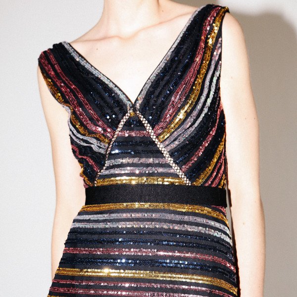 Self-Portrait Sequin Stripe Midi Dress