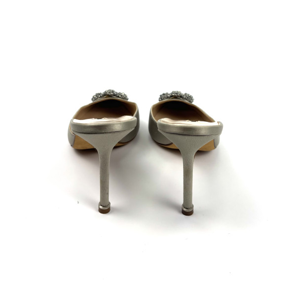 Manolo Blahnik Hangisimu Satin Jewel Buckle Mules