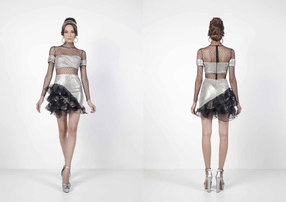 Maison Souraya Silver And Mesh Polka Dot Mini Dress
