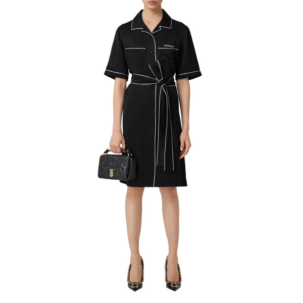 Burberry Embroidered Logo Silk Blend Shirt Dress