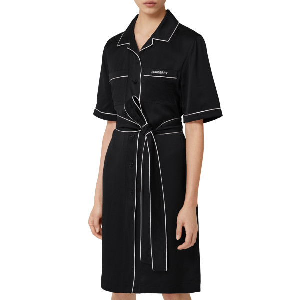 Burberry Embroidered Logo Silk Blend Shirt Dress