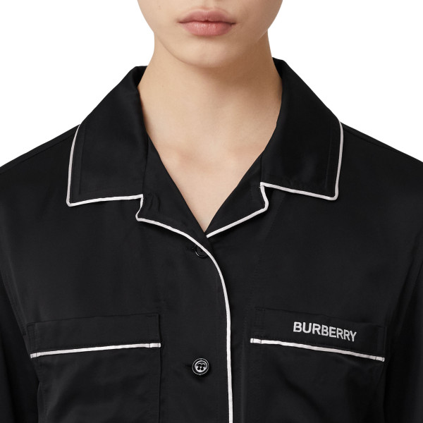 Burberry Embroidered Logo Silk Blend Shirt Dress