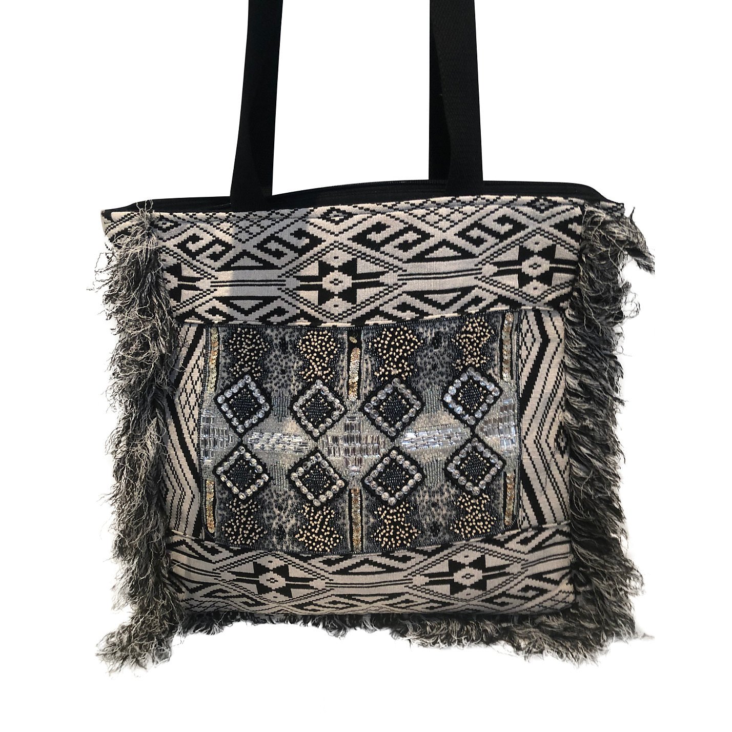 Octavia Hix Embellished Patterned Beach Bag