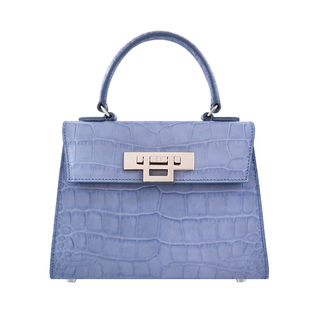 Lalage Beaumont Fonteyn Midi 'Croc' Print Leather Handbag - Bluebell