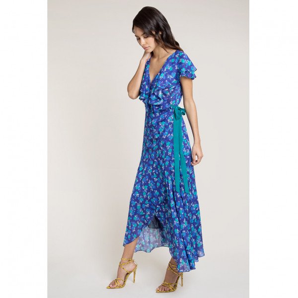 Beulah Ratna Blue Floral Wrap Dress