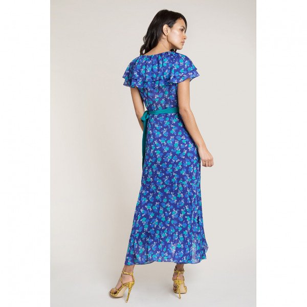 Beulah Ratna Blue Floral Wrap Dress