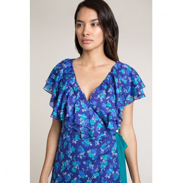 Beulah Ratna Blue Floral Wrap Dress