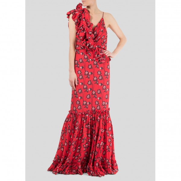 Johanna Ortiz Ruffled Printed Silk Gown