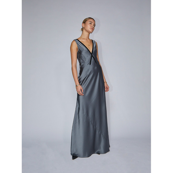 Serena Bute The V Neck Dress - Smoke Pearl Plant Based Satin