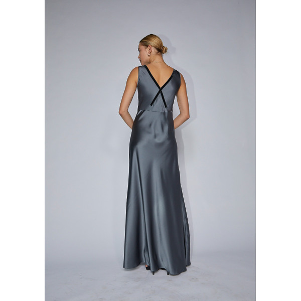 Serena Bute The V Neck Dress - Smoke Pearl Plant Based Satin