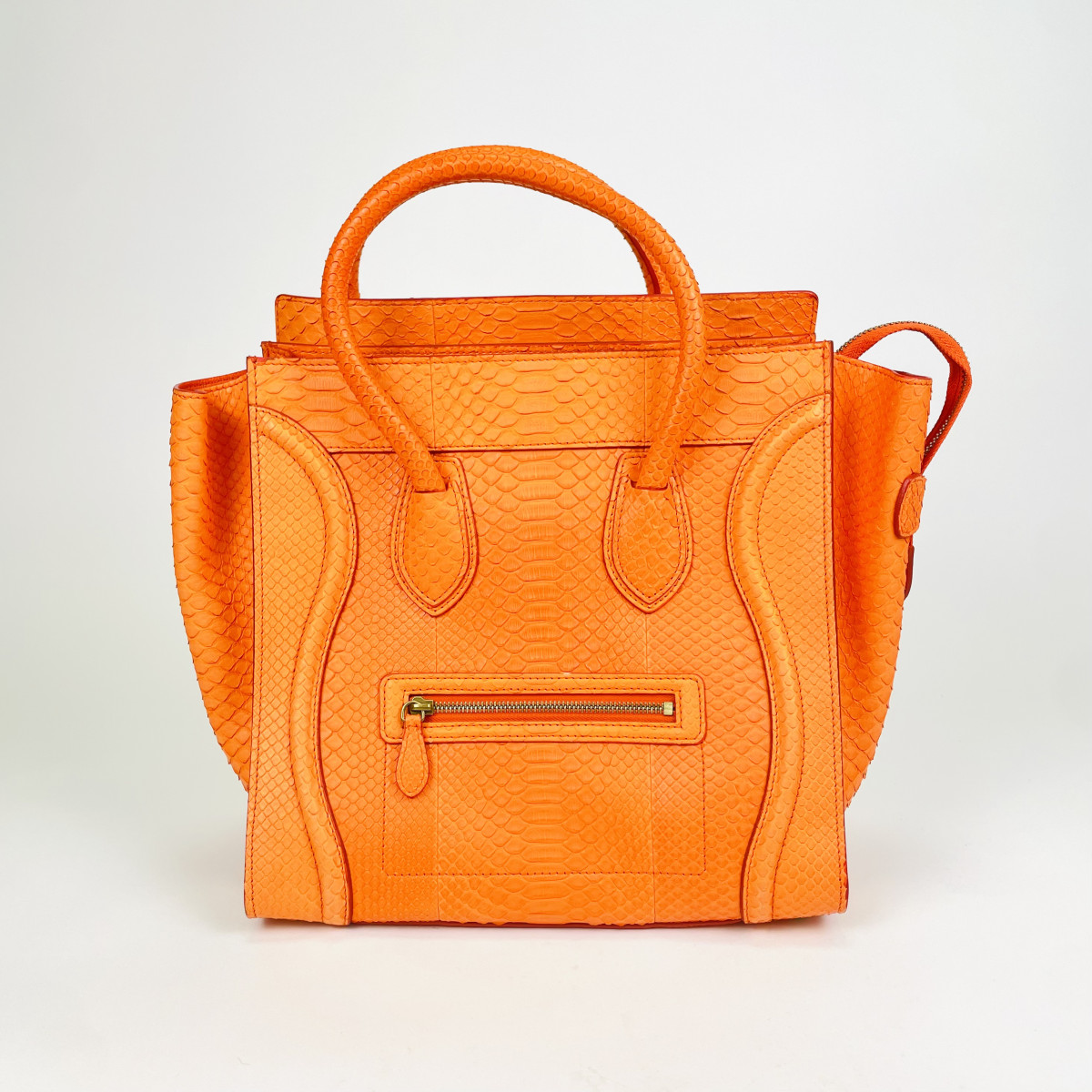 CÉLINE Orange Python Mini Luggage Tote