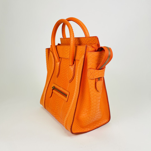 CÉLINE Orange Python Mini Luggage Tote