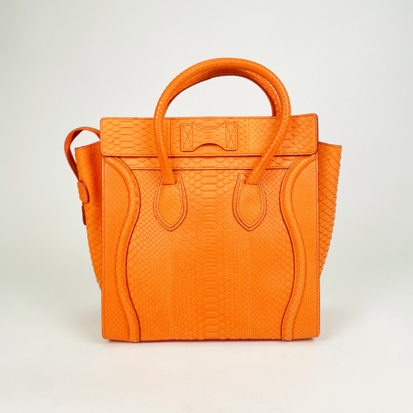 CÉLINE Orange Python Mini Luggage Tote