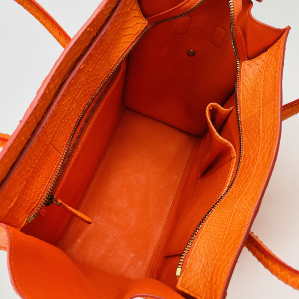CÉLINE Orange Python Mini Luggage Tote
