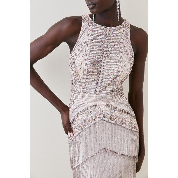 Karen Millen Embellished Halter Fringed Mini Dress