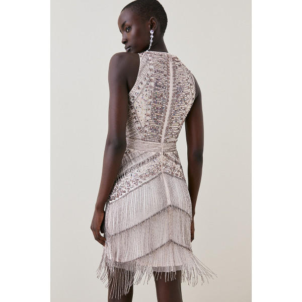 Karen Millen Embellished Halter Fringed Mini Dress