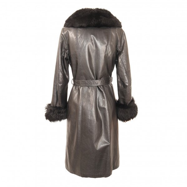 Vintage Vintage Leather Coat With Faux Fur Detail
