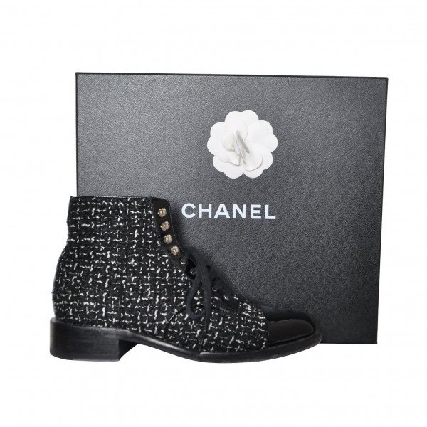 CHANEL Tweed Ankle Boots