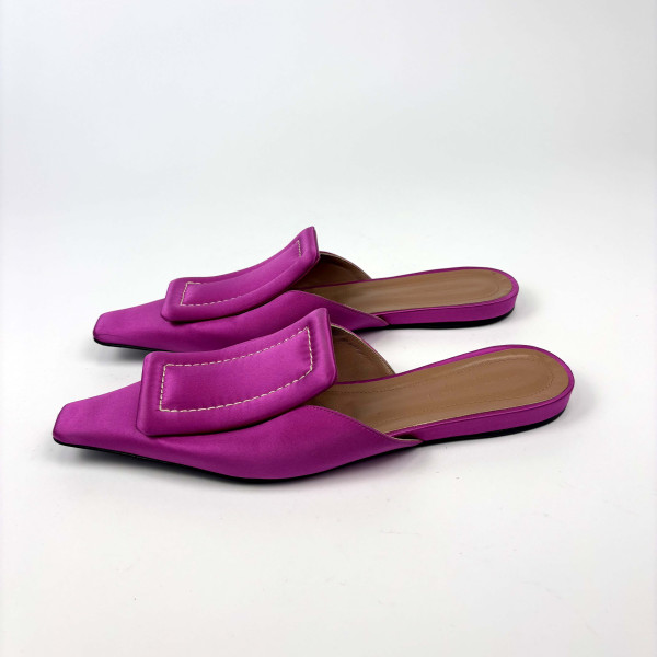 Marni Satin Flat Mules in Fuchsia