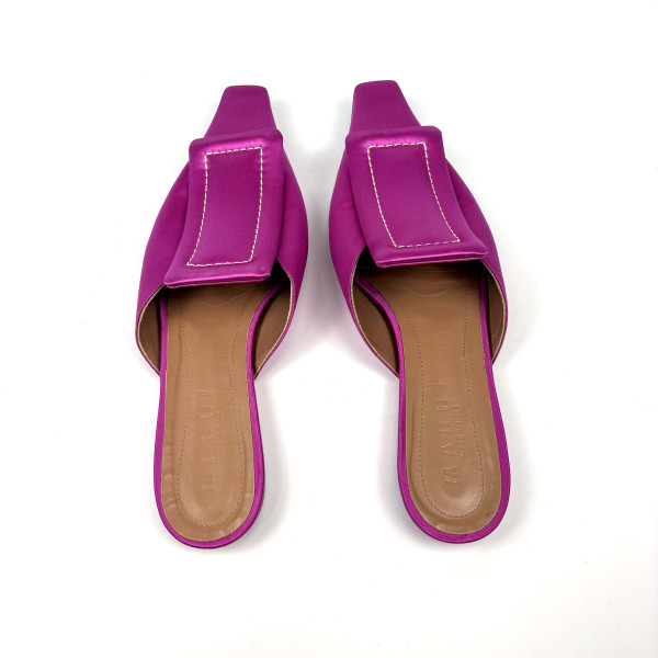 Marni Satin Flat Mules in Fuchsia