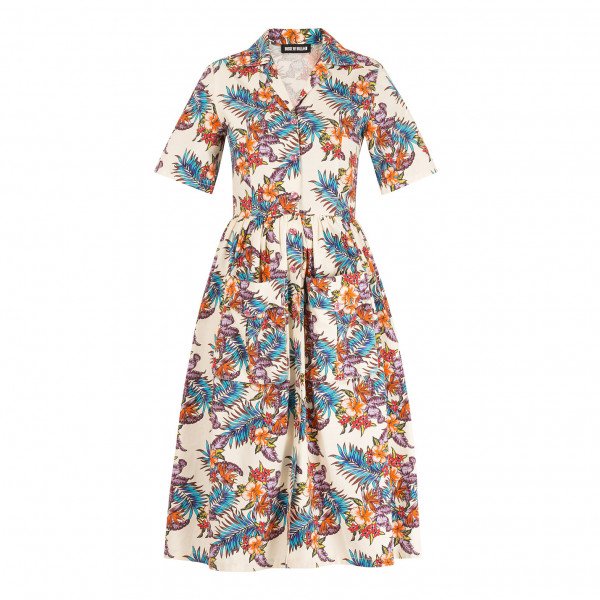 House of Holland Printed Slub Cotton Midi Dress