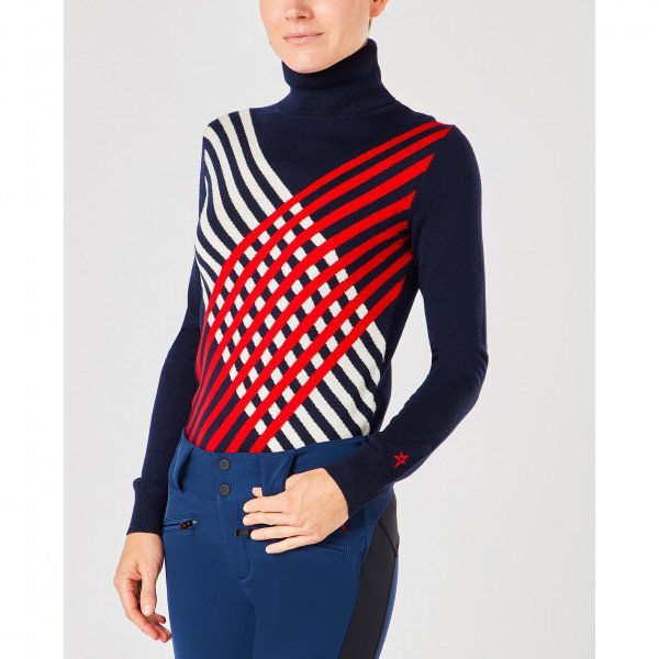Perfect Moment Rainbow Stripes Turtle-Neck Sweater