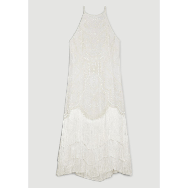 Rent Buy Karen Millen Fringe Woven Midi Dress | MY WARDROBE HQ
