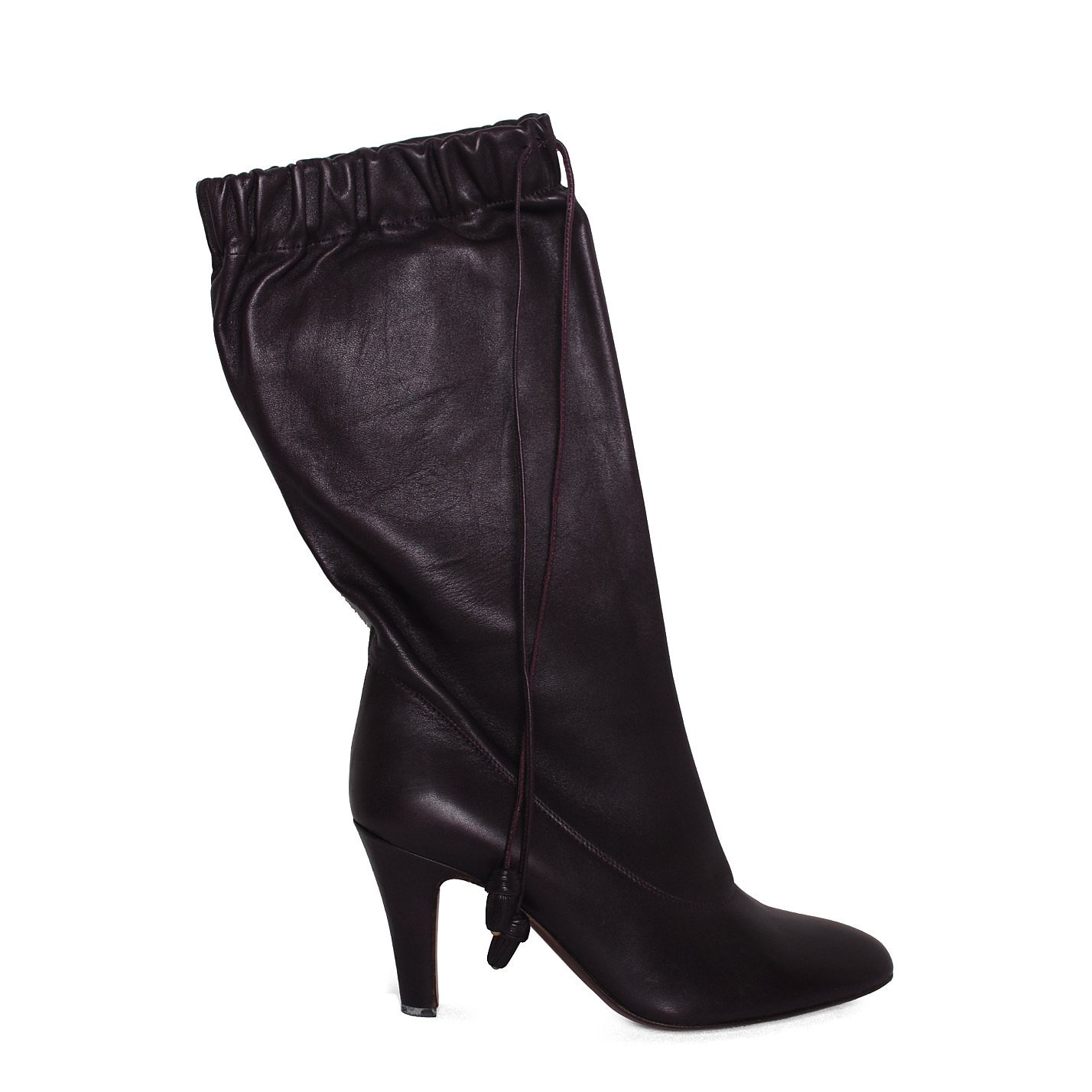 Yves Saint Laurent Leather Heeled Drawstring Boots