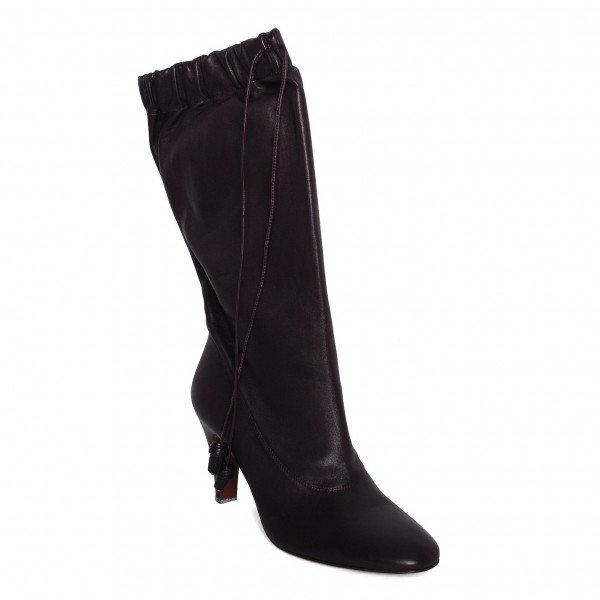 Saint Laurent Leather Heeled Drawstring Boots