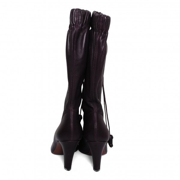 Saint Laurent Leather Heeled Drawstring Boots