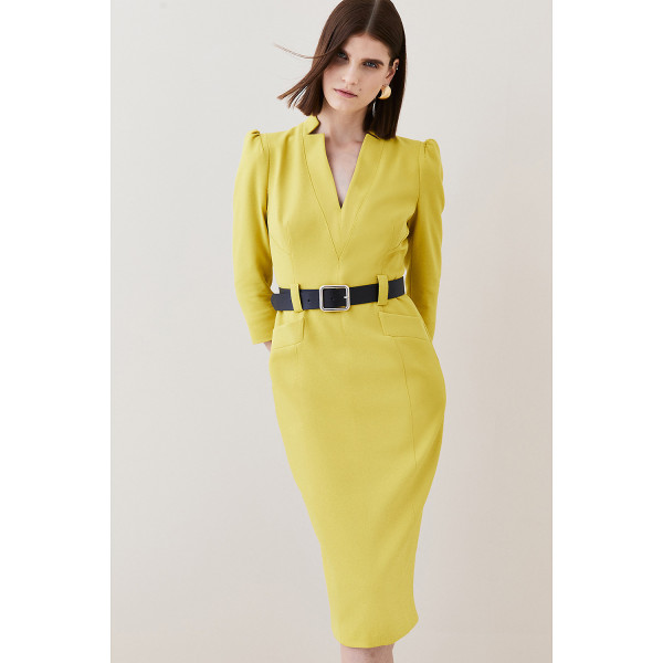 Karen Millen Structured Crepe Belted Forever Midi Dress
