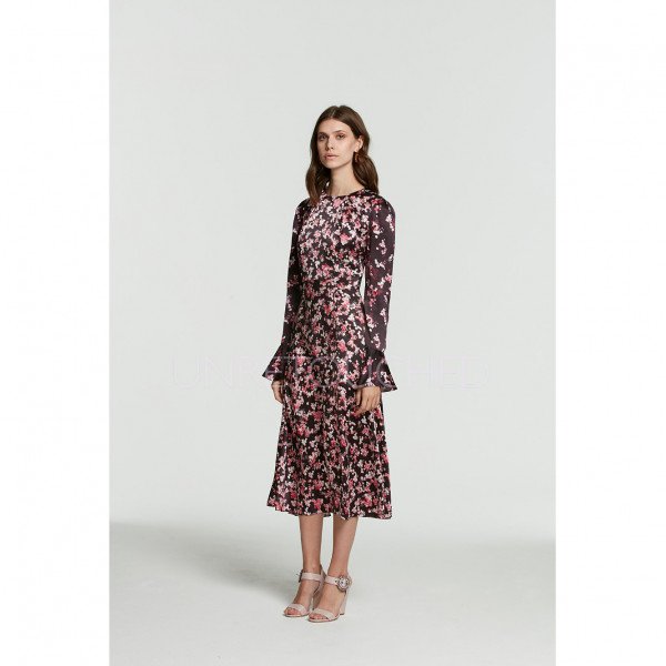 Beulah Yhavi Romantic Floral Satin Midi Dress