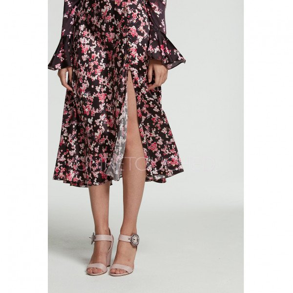 Beulah Yhavi Romantic Floral Satin Midi Dress