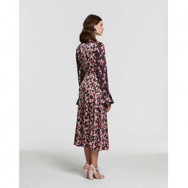 Beulah Yhavi Romantic Floral Satin Midi Dress