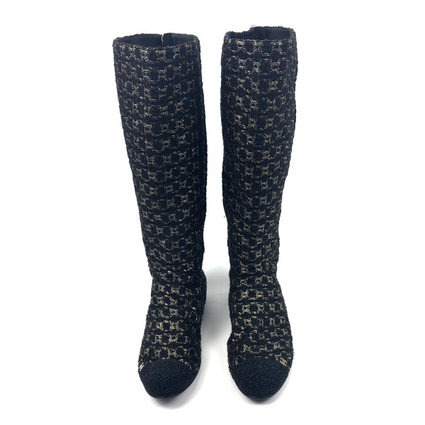 CHANEL Tweed Knee-High Boots