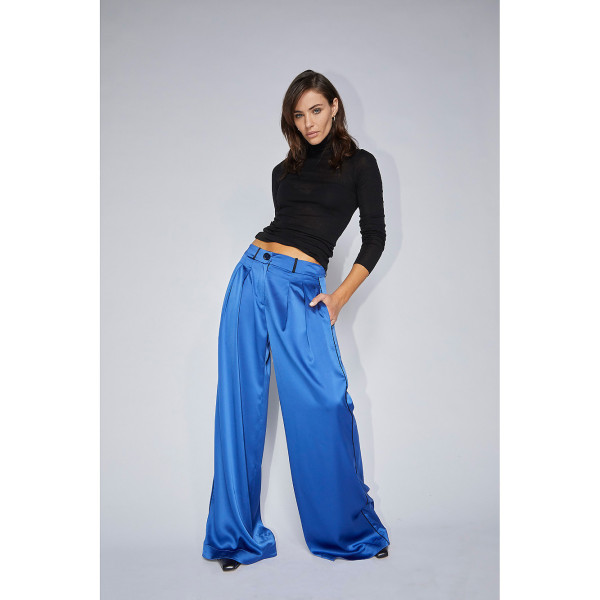 Serena Bute The Relaxed Wide Leg Trouser - Cobalt Blue Plant Based Satin