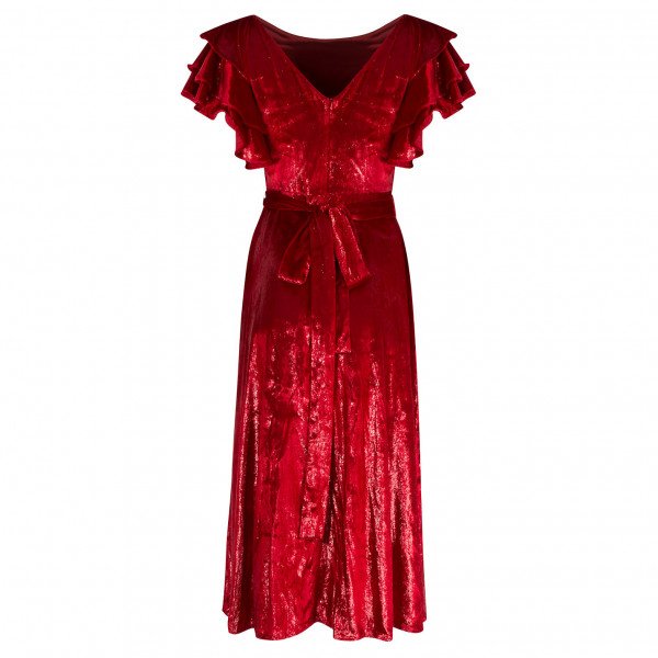 Dhela Ruffled Velvet Midi Dress