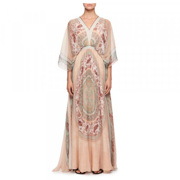 Chloé Mandala-Print V-Neck Kaftan Gown