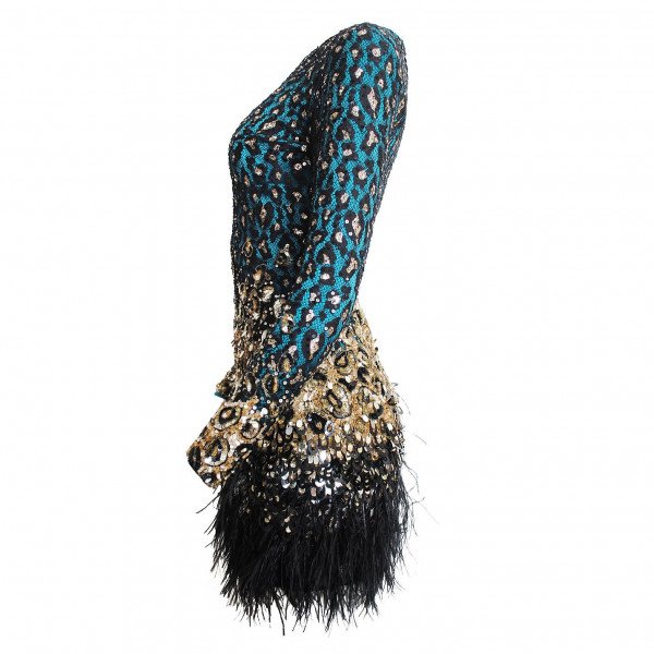 Matthew Williamson Jade Leopard Lace Feather Dress