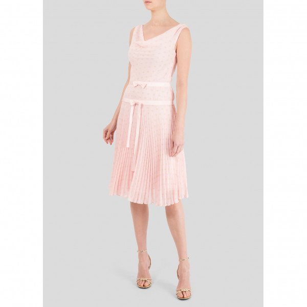 REDValentino Pleated Polka Dot Ribbon-Trimmed Dress