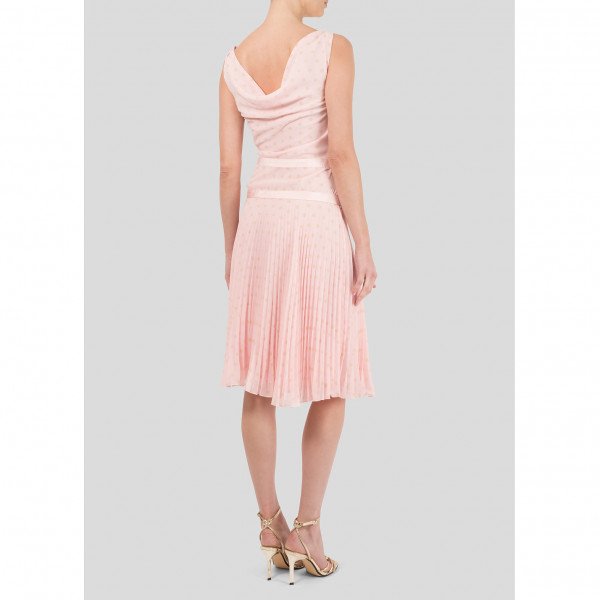 REDValentino Pleated Polka Dot Ribbon-Trimmed Dress