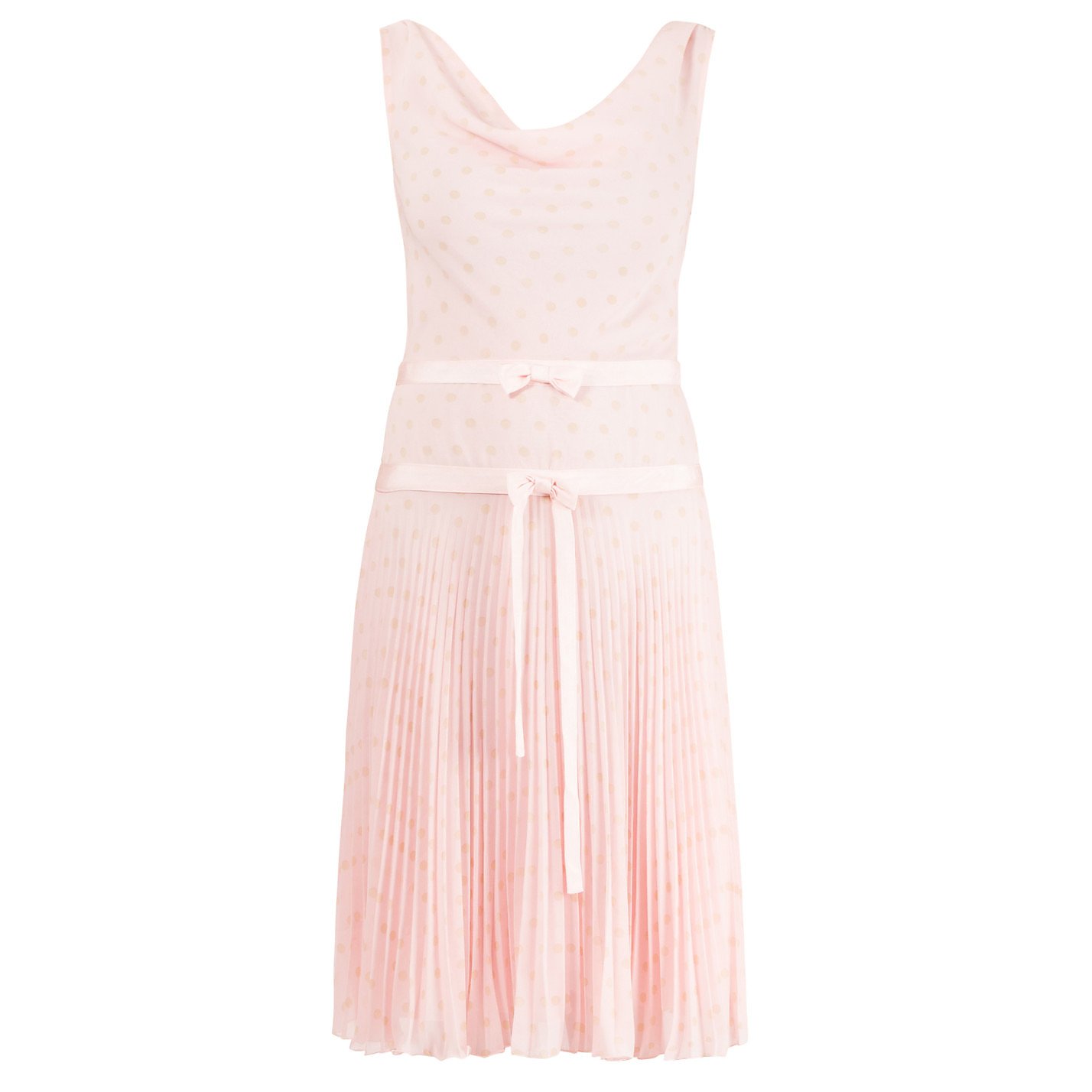 REDValentino Pleated Polka Dot Ribbon-Trimmed Dress