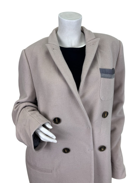 Brunello Cucinelli Double-Breasted Wool Coat with Monili Trim