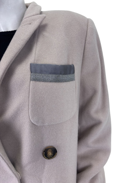 Brunello Cucinelli Double-Breasted Wool Coat with Monili Trim