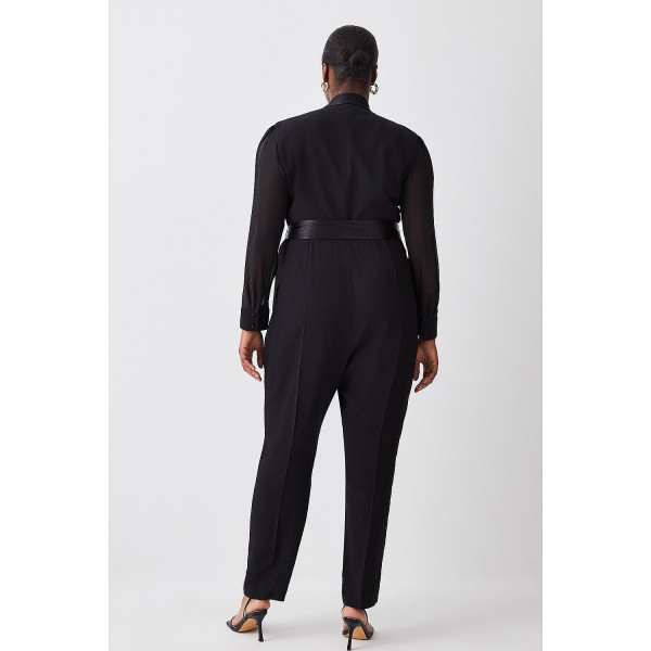 Rent Buy Karen Millen Plus Size Sheer Sleeve Tuxedo Wrap Jumpsuit MY WARDROBE HQ