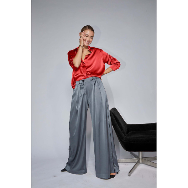 Serena Bute The Boyfriend Shirt - Lipstick Red Plant Based Satin