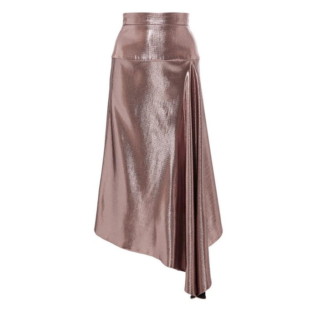 Roland Mouret Piper Asymmetrical Draped Lamé Midi Skirt